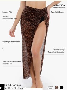 Popilush Leopard Print Twist-Waist skirt  Swim Coverup - Brown